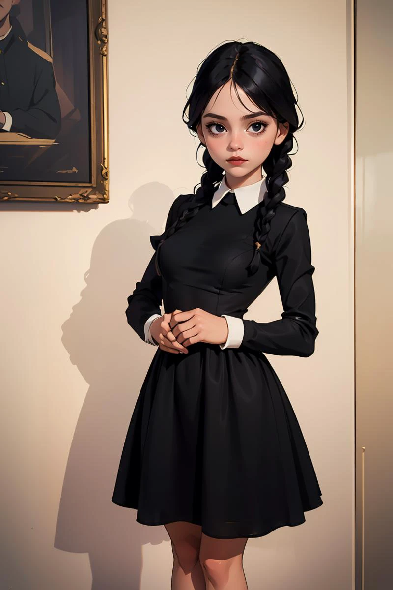 (masterpiece, best quality), 1girl, <lora:wednesday_addams:1> wednesday_addams, dress, black dress