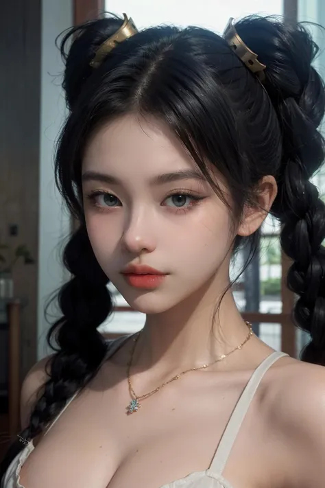 1girl, fashion photo shoot, ,snapshot aesthetic, transparent/translucent medium, y2k aesthetic,(dramatic lighting:1.4), sharp focus, volumetric fog, 8k UHD, high quality,blue and orange tone impression, masterpiece,ultra realistic,32k,extremely detailed CG unity 8k wallpaper, best quality,(winter day ),lady ,necklace ,eardrop, Ha Long Bay, Vietnam, ( Neon Mixing and matching different shades of the same color ) , dark blue hair hair twin tails ,, Angkor Wat, Creature, Braided crown, bracelets