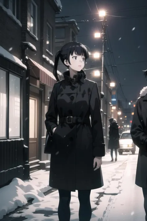 <lora:kunizuka-000007:1> kunizuka,
1girl, solo, black coat, snow, city, night