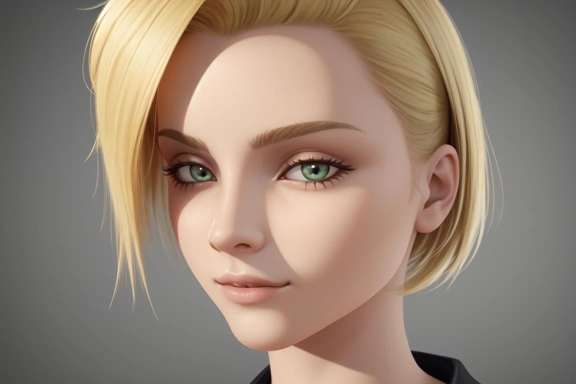 (masterpiece, best quality, 3d, blender, 4k, perfect face, photorealistic), android 18, blonde hair,