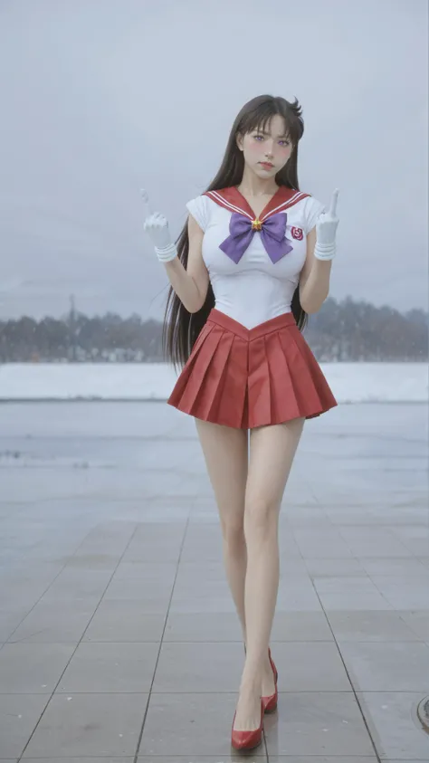 zPDXL2,zPDXLrl,zPDXLxxx,
1girl,solo,huge breasts,narrow_waist,slender,
<lora:ç¾å°å¥³æå£«-ç«é丽:1>,rei hino,purple eyes,black hair,diadem,long hair,parted bangs,gloves,magical girl,microskirt,pleated skirt,red skirt,sailor senshi uniform,skirt,white gloves,bow,purple bow,sailor collar,red sailor collar,
(middle finger:1.4),
(plateau:1.4),(winter:1.2),(dusk:1.2),(foggy weather:1.2),
(full_shot:1.4),(full_body:1.4),front view,