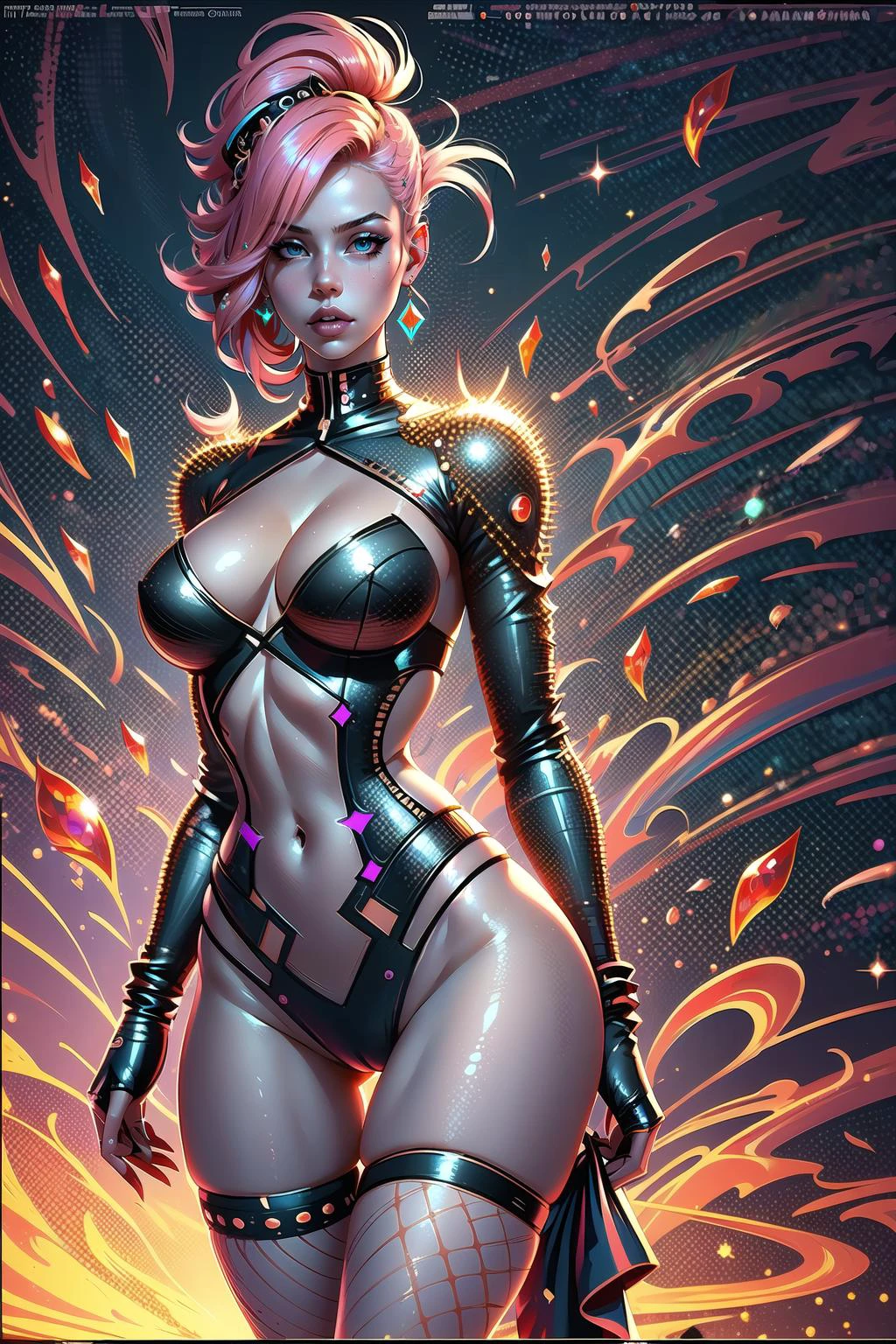 multiple girls, (masterpiece, best_quality, ultra-detailed, immaculate:1.3), epic, illustration, pastel goth sweet girl, 1girl, cute, full body, cameltoe, [:skimpy, revealing costume design,:0.2], official art, korean, punk hair, beige hair, Pompadour Quiff, soft matte aqua lighting from below, in deciduous, well-lit Las Vegas, bombshell hair, deep peach hair with red highlights, swept bangs, star hands<lora:EnvyFantasyMix03:1.5>