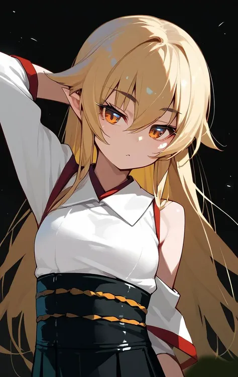 arm behind head, score_9, score_8_up, score_7_up, score_6_up, <lora:PONY_character_ashikaga_chachamaru:1>,ashikaga_chachamaru,blonde hair