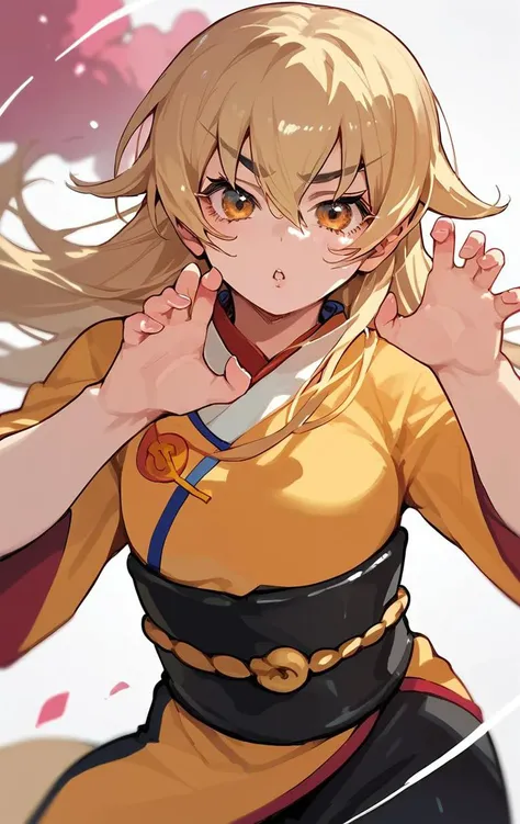 JoJo pose, score_9, score_8_up, score_7_up, score_6_up, <lora:PONY_character_ashikaga_chachamaru:1>,ashikaga_chachamaru,blonde hair