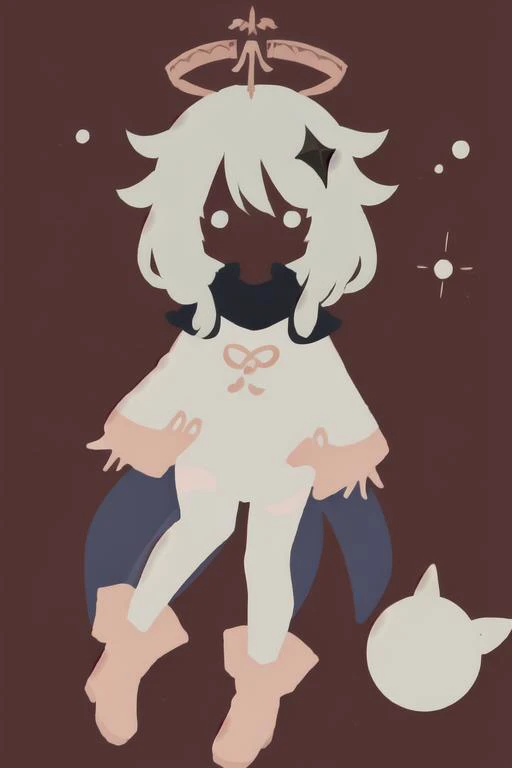 (masterpiece),(best quality), anime minimalist,<lora:minimalistAnimeStyle_v10:1>,
((upper body)),1girl, solo,
paimon (genshin impact),white dress, thighhighs under boots, single thighhigh, bangs, boots, hair between eyes, white footwear, white hair,
<lora:paimonGenshinImpact_v10(1):0.9>