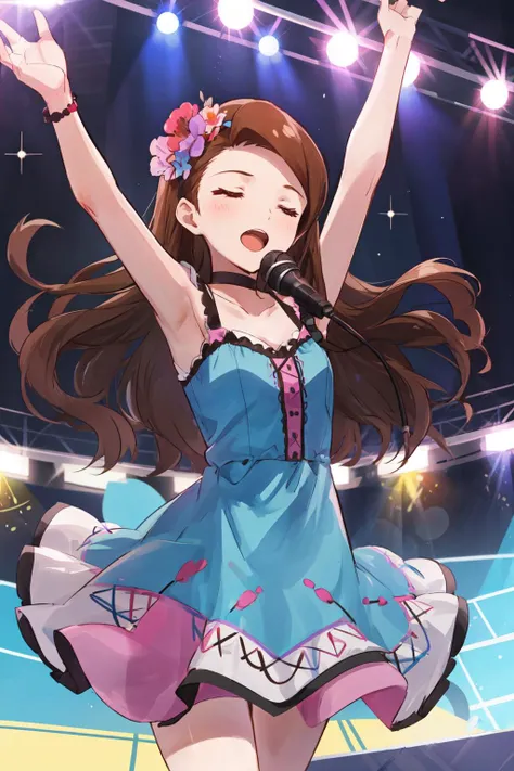 nsfw,(super fine illustration,8K CG wallpaper,best quality,extremely detailed,ultra high res,best aesthetic),(cowboy shot,from front),1girl ,idolmaster, {{{chihaya kisarahi}}}, (25yo,beautiful girl),(((beautiful dark brown eyes))),(((beautiful bule hair))), ((long straight hair)),(wet skin),(scatter sweat),(steam),((flat chests,very small breasts)),((((slender and tall)))),((on stage)),(((bule idol dress))),(((see-through))),((spread legs)),(((straddling))),((spread pussy:1.3)), (pubic brown hair:1.4), (open mouths), (stick out tongue),(feel good),(shyness),(((singing))),(((hold the microphone with right hand))),(((sex,cowgirl))),cum short,have fun,spotlight,