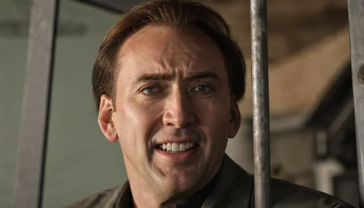 <lora:Nick Cage - SDXL - Trigger w Nickcage Person:1> (laughing:2) Still of nickcage person in a film about a man who can control metal. nickcage person is seen bending a metal bar with his mind., (heavy film grain:2)