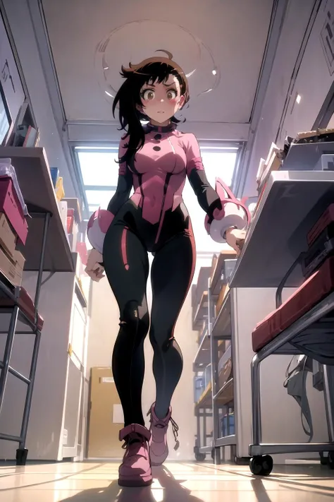 masterpiece, best quality, absurdres, incredibly detailed, official artwork,bedroom
BREAK
onodera haru, <lora:20231025-1698246577790:.4>1girl,from below,full body,Fisheye lens,walking, <lora:uraraka_ochako_v1:.7> hmochako, blush stickers, short hair, medium breasts, superhero, bodysuit,