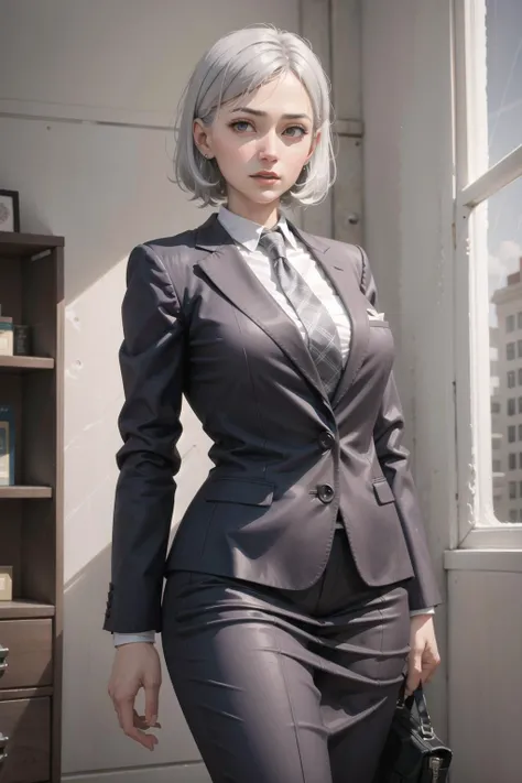 woman with gray hair in business attire