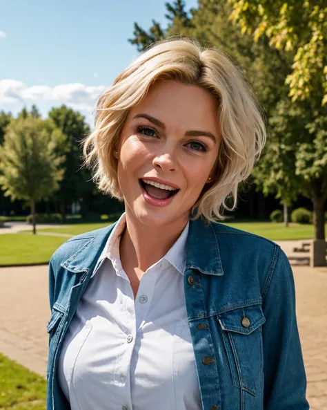 b1mb0 woman, portrait, happily surprised face, open mouth, short blonde hair, shirt, jacket, outside in a park, beautiful background, photo, professional photograph, high quality, 4k, hdr
<lora:diamond_foxxx:1>