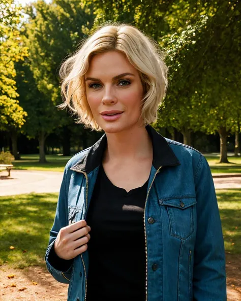 b1mb0 woman, portrait, short blonde hair, shirt, jacket, outside in a park, beautiful background, photo, professional photograph, high quality, 4k, hdr
<lora:diamond_foxxx:1>
