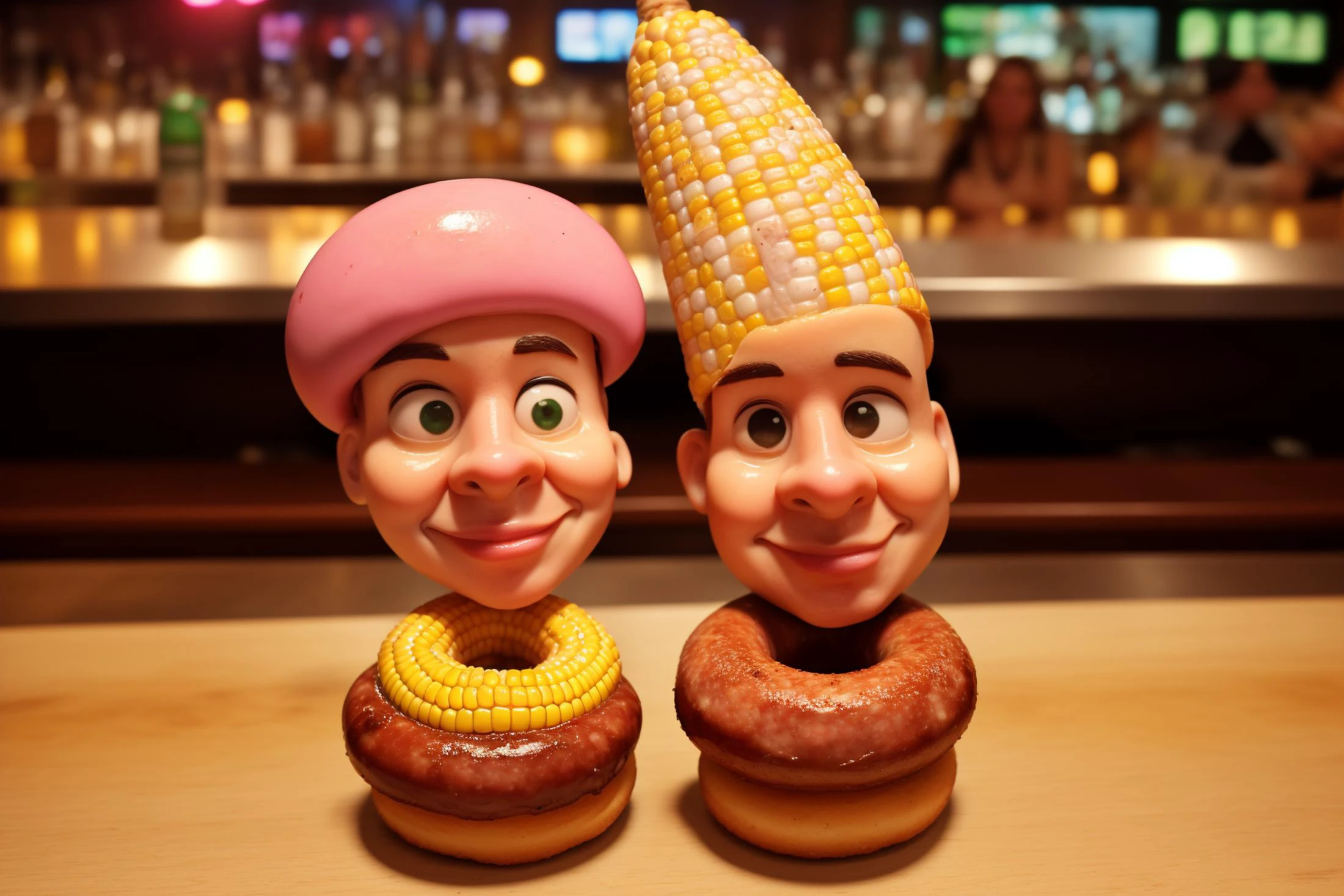 <lora:CornKernelStyle:0.5>A sausage and a corn cob walk into a bar, sausage says "hey corn, let's make some succatash", corn says "ok, but who get's to top, me or the pink doughnut hole you been staring at all night?"
<lora:Caricatures_V2:1> caricature