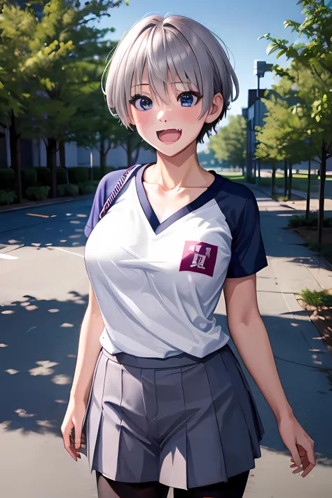 uzaki, uzaki hana, uzaki chan wants to hang out, masterpiece, best quality, highres, shirt, collarbone, fang, short hair, silver hair, fang, large breasts, huge breasts, outdoors, school uniform,
(((realistic))), ultra realistic, highres, absurdres, incredibly absurdres, 4k,
<lora:Uzaki:0.8>
