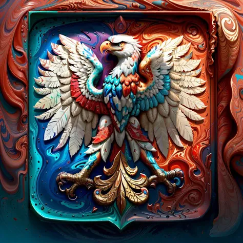 <lyco:FiveDecorsAIx3:0.8> MARBLINGAI shield with eagle crest