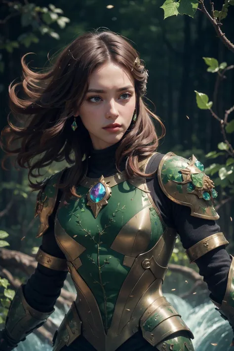 8k uhd, (best quality:1.2), (masterpiece:1.2), very detailed, intricate details, hyper detailed, <lora:realistic:0.3>, <lora:sharpen-soften:-0.25>,
(1man, masculine adult [russian:japanese:0.3] male:1.2),  dark brown eyes, light brown hair, temp fade,
(style-rustmagic:0.8), portrait, solo, (full body:0.6), looking down, detailed background, detailed face, (<lora:DecorationBundlev2:0.4>, GemstoneAI, gemstone theme:1.1)  green-warrior, leaf armor, mixing of ivy with armor, heavy armor, leaves   fused with armor, vine helmet,    leaf symbols, glowing magical markings on skin,  magical energy radiating, magical plant growth,floating particles, tangled waterfall in background, spring, floating magical sprites, lightning crackling, filtered light, eerie atmosphere,