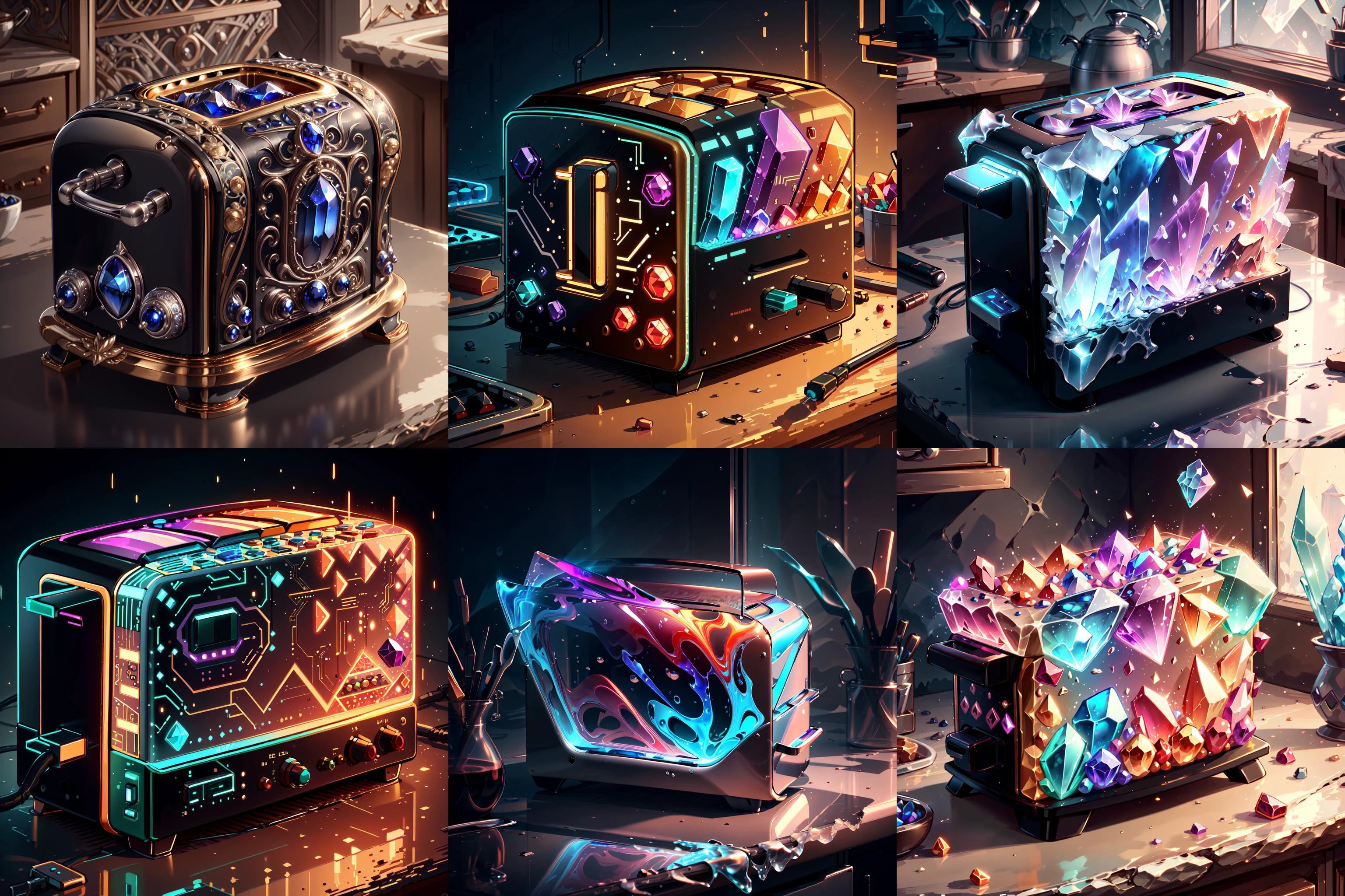 <lyco:DecorationBundlev2:0.9> SilverSapphireAI ,ebonygoldai toaster , detailed, intricate