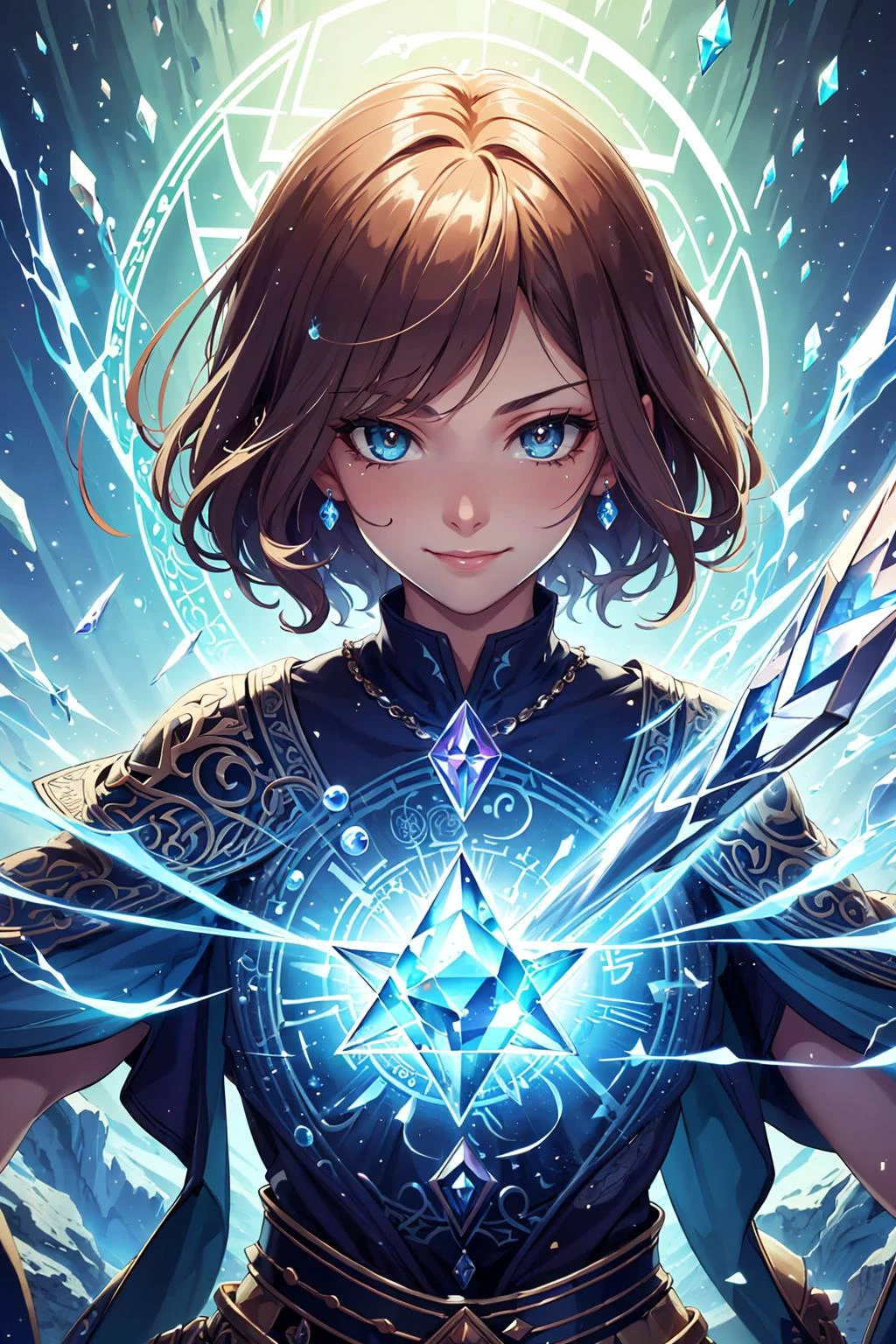 (masterpiece, top quality, best quality, official art, beautiful and aesthetic:1.2), extreme detailed, (geometric:1.2), (zentangle:1.2), luminous effects, highest detailed,
(1man, wrinkled face, old spanish male:1.2), frail, aquamarine eyes, auburn hair, thin beard,
solo, half shot, looking at viewer, detailed background, detailed face, (<lora:FiveDecorsAIx3:0.4>, GemstoneAI, gemstone theme:1.1), rune-priest, magic runes, runic symbols on clothes, staff, movement, smirk, floating particles, ancient runes, geometric patterns, rune covered architecture in background, shadows, epic atmosphere,
<lora:priconneCharacterFocus3_v1Counterfeit:0.3>,