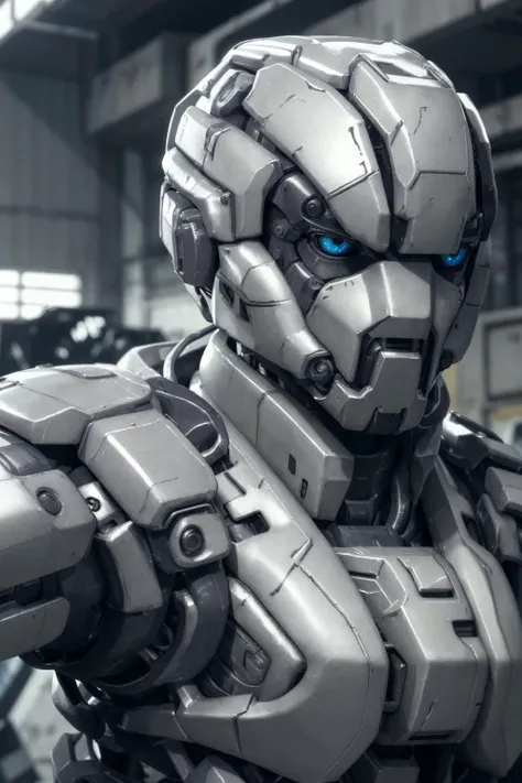 <lora:Hardsurfacev1:0.8> hard surface, <lora:Droid V2:0.65> robot, mecha, garage, face, taking a picture,