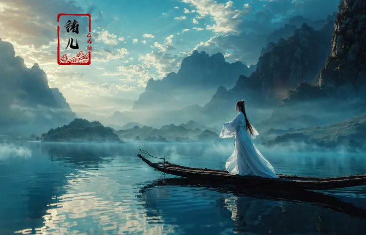 ((masterpiece))), (((best quality))), ((super detailed)), (highly detailed computer illustration), ((extremely delicate and beautiful)),  long raft with,
long hair, scenery, cloud, sky, outdoors, solo, water, mountain, 1girl,  cloudy sky, black hair, ocean, reflection,  (profile:1.1),
(Real waterRealistic waterflowing water:1.0)ripples
<lora:~Q?-z{O long raft with:0.8>