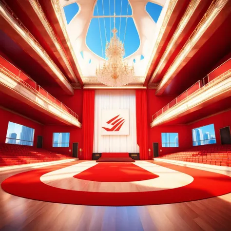 <lora:MirrorsEdge_v1.1:1>, Mirror's Edge style, a beautiful opera house with a large stage, fancy red curtains and statues, chandelier, rule of thirds, anti-aliasing, 3D, highly detailed, photorealistic, octane render