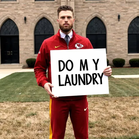 <lora:Harrison Butker SDXL LoRA - Trigger is Butker Person:1> butker person holding a sign that says, "Do my laundry" talking to a group of church ladies.
Template: <lora:Harrison Butker SDXL LoRA - Trigger is Butker Person:1> butker person holding a sign that says, "Do my laundry" talking to a group of church ladies.