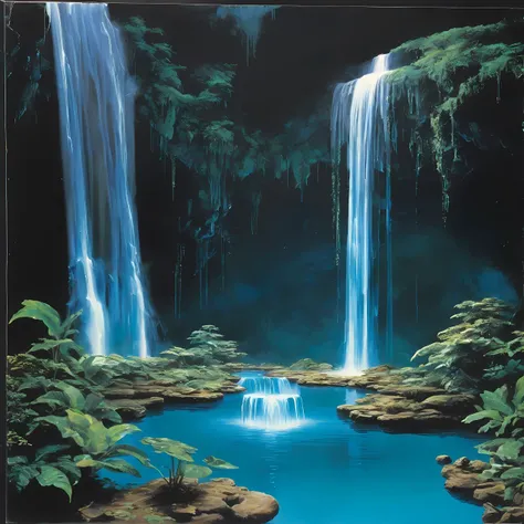 a vinyl album with, vinyl, record jacket, vinyl cover from 1988, album cover art, top-rated, top - rated, 80s, album art,
Floating islands, waterfalls pouring into the void, suspended bridges, ancient temples, Crystal caverns, glowing crystal formations, shimmering water pools, hidden passages