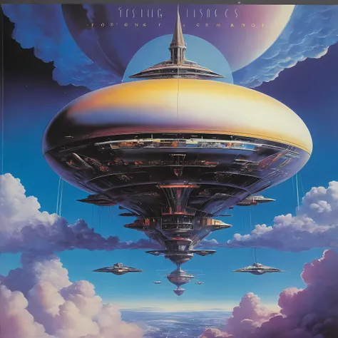 a vinyl album with, vinyl, record jacket, vinyl cover from 1988, album cover art, top-rated, top - rated, 80s, album art,
Dimension rift, fractal landscapes, shifting colors, floating shards of reality, Cloud city, floating platforms, airships docking, soft sunlight through clouds
