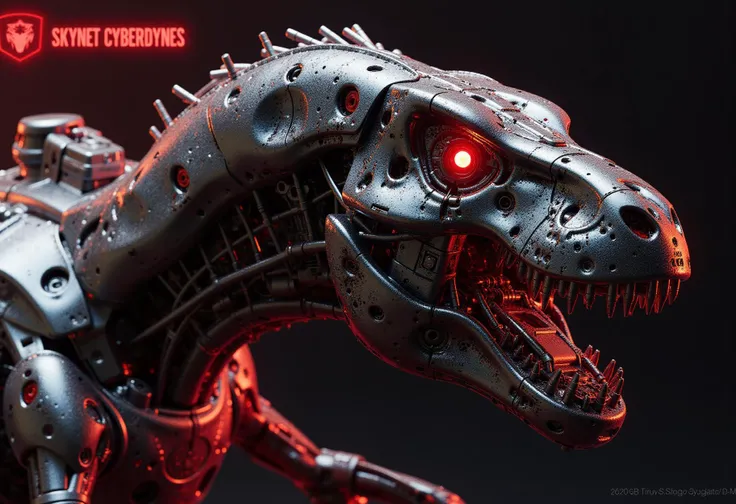 a_skynet_cyberdyne_systems_craft, the image is featuring a cyberdyne T-REX, with a text that reads:"SKYNET CYBERDYNE SYSTEMS" in red letters.
16k, high-difinition, 32-Bit-high color, high-resolution, high-fidelity, high-quality, ultra HD, super-resolution, enhanced detail, crystal clear, high-definition color, high-definition texture, sharpness boost, perfect imperfection, masterpiece,