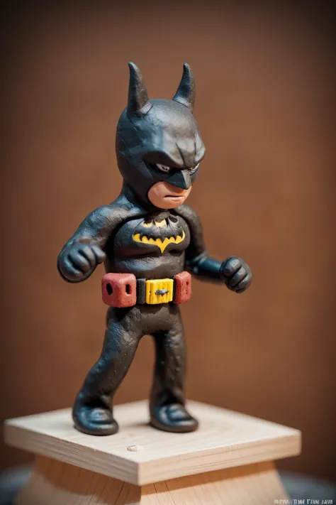 clayanim, batman, fingersprint, on a wooden support, dof, sharp focus, <lora:ClayAnim:1>
