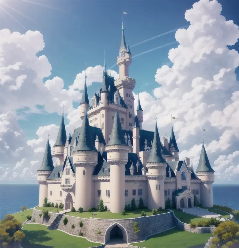 the castle paradise, super highly detailed, HD quality, 8k resolution, cinematic,