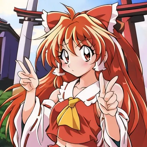 1girl, ((hakurei reimu)), 90s anime style, 1990s \(style\), shrine, torii <lora:estheticLinaInverse_linainv2:0.8>