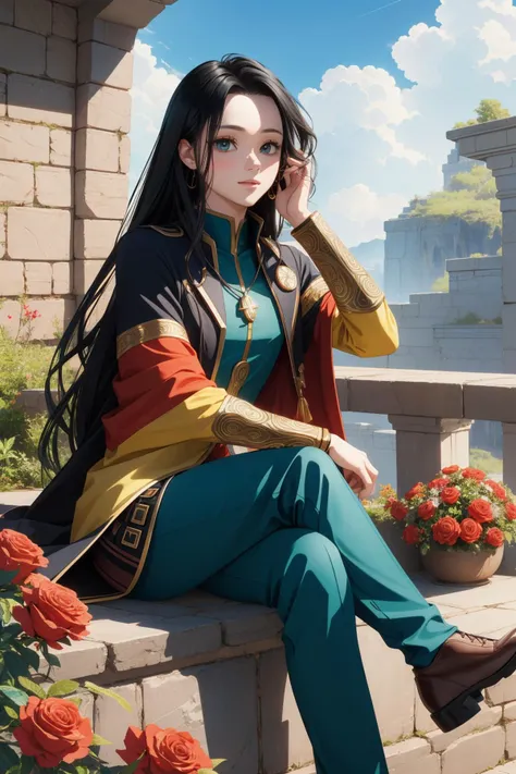 KM_rhonda, (designed by Thomas C. Kinkaid:0.7) and (Paul Klee:1.2) , masterwork Anime key visual of a gorgeous, flyweight traditional Archean ([Harry Potter:Loki:2]:1.3) , he is sitting and talking, he is very Voyeuristic and Grand, he as Algerian Witch, he is very bored, dressed in a very Cloudy Business casual designed by Vans, his hair is Nerdy and styled as Box cut, Harry Potter has a [Deserted:Moist:9] traditional Empire dark orange Large Head, Earbuds, warm vegetation with Roses, Hurricane, in focus, Cel shading, Sad, Synthetism, broad lighting, Depth of field 270mm, Ektachrome, Digital distortions, sunbeam, natural skin texture, realistic and detailed, octane engine, Unsplash, grim, immense