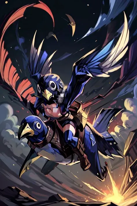 (masterpiece, best quality, highres, absurdres, ultra-detailed:1.2), ((1girl, solo, Asagi, short black hair, black eyes, AsGear, hairclip. fur-trimmed coat, thighhighs, black shorts, belt, fingerless gloves, cleavage, white fur collar, jumping through the air, joy)), <lora:Asagi-10:0.45> <lora:riding_a:0.7> (Asagi riding on a penguin, prinny:1.4) (by Prinny-10:1.3) <lora:Prinny-10:0.75>, <lora:add_detail_v1:0.85> <lora:LowRA:0.4>