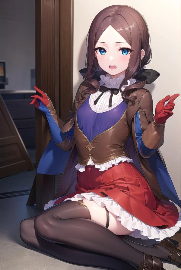 leonardodavinci, <lora:leonardodavincirider-lora-nochekaiser:1>,
leonardo da vinci rider, blue eyes, brown hair, long hair, parted bangs, (small breasts:1.2), <lora:smirkingeye_v100:1>, <lora:smirkingmouth_v100:1>, open mouth,
BREAK black footwear, brown jacket, elbow gloves, gloves, jacket, loafers, metal gloves, pantyhose, red skirt, shoes, skirt, puffy sleeves, thighhighs, blue thighhighs,
BREAK looking at viewer, full body, upper body,
BREAK indoors,
BREAK <lyco:GoodHands-beta2:1>, (masterpiece:1.2), best quality, high resolution, unity 8k wallpaper, (illustration:0.8), (beautiful detailed eyes:1.6), extremely detailed face, perfect lighting, extremely detailed CG, (perfect hands, perfect anatomy),
