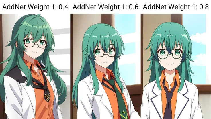genia, 1girl, solo, long_hair, looking_at_viewer, smile, bangs, blue_eyes, shirt, long_sleeves, hair_between_eyes, closed_mouth, green_eyes, green_hair, necktie, collared_shirt, medium_hair, black_necktie, labcoat, orange_shirt, pince-nez