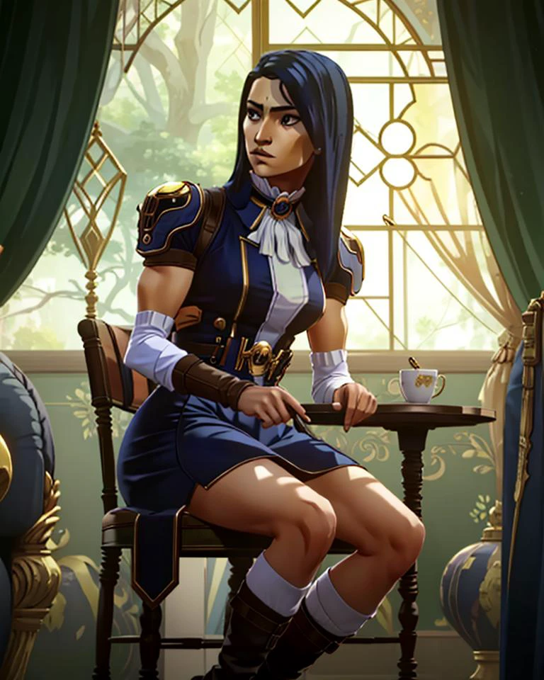 masterpiece, best quality, <lora:Arcane-Caitlyn-v1.0:1>,1girl, c41t, full body, uniform