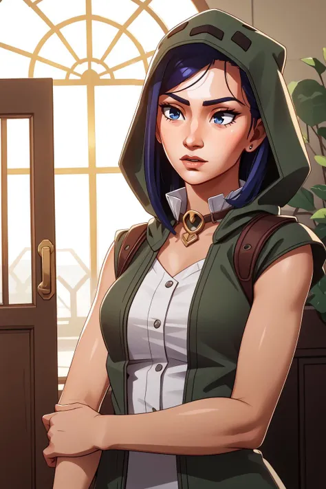(masterpiece, best quality), intricate details,
1girl, <lora:Arcane_caitlyn-v2:0.8> c41tlyn, 1girl,
<lora:CreeperCloth:0.8> hood,