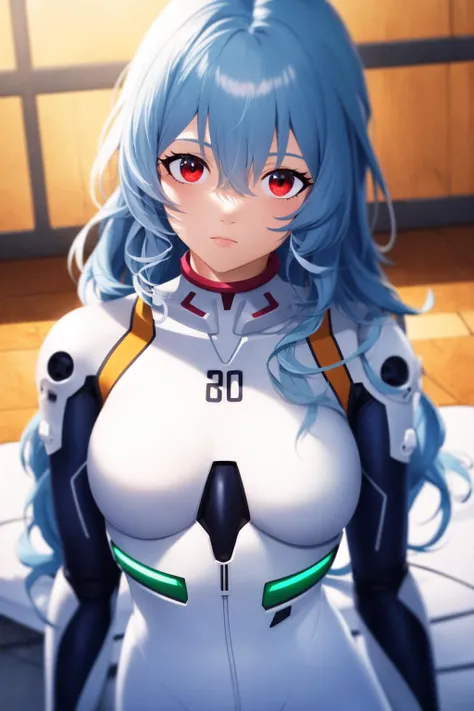 Two Girls, Ayanami Rei, Red eyes, pregnant, short hair, Long Hair, black plugsuit, Big Tits, white plugsuit, Big Breasts, Hair between the eyes, View your viewers, Blue Hair, Mouth open, bangs, From above, medium quality, slow,