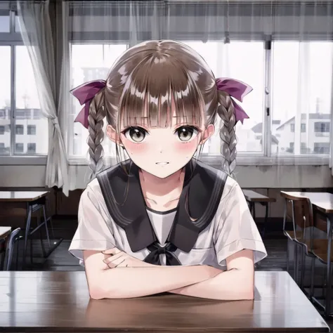 high quality, best quality, masterpiece, absurdres, yuzu, uniform, 1girl, <lora:shijou-000004:0.75>, classroom, smile, blush