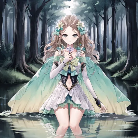 high quality, best quality, masterpiece, absurdres, lime, reflector, 1girl, <lora:shijou-000004:0.75>, forest