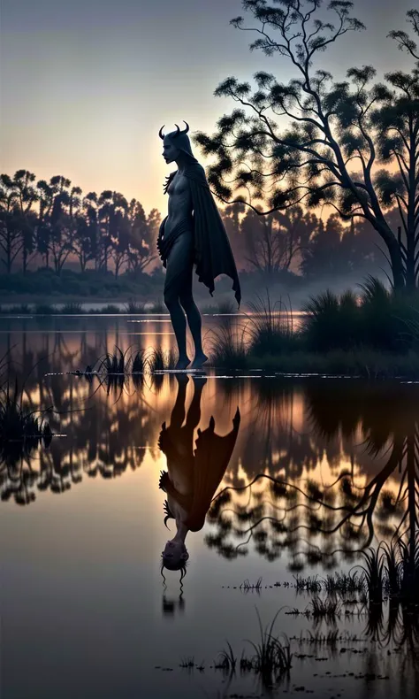 dramatic and stunning award winning photo, dramatic linear delicacy, shot on Sony aiii high resolution digital camera, hyper realistic skin, global illumination, very natural features, TIME cover photo, f/ 11, A photograph of a (demon emerging:1.2) from swamp water,
