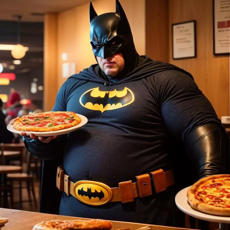 Super fat batman,In a pizzeria,