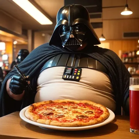 Super fat darth vader,In a pizzeria,