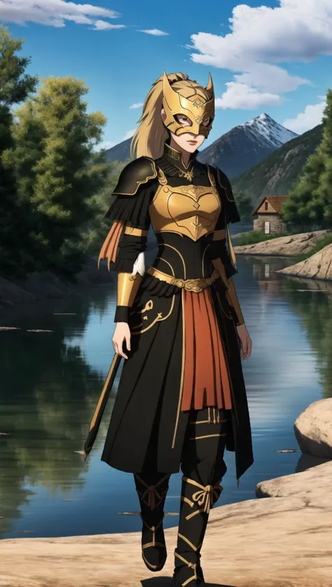 (cowboy shot), sfw, (masterpiece), (best quality:1.0), (ultra highres:1.0), detailed eyes
BREAK
<lora:ArtemisYJ-000009:0.6>ArtemisYJ, looking at viewer, 1girl, ponytail, holding weapon
<lora:War_Glam:0.6> War_Glam, wearing War Glam, stylized tiger mask, orange and black armor
<lora:Fire Emblem Three Houses:0.8> Fire Emblem Three Hopes
BREAK
(village, lake, outdoors, gorgeous view)