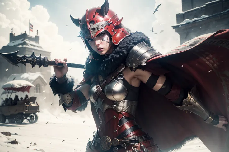 1 beautiful young female warrior, jane_noexist,angry, red armor, War_Glam, battle stance, dark skin tone, helmet , face painting, cape, battlefield, windy,
1970 film, (35mmstyle:1.1), front, masterpiece, (photorealistic:1.3), high frequency details, 35mm film, (film grain), film noise, cinematic lighting,
<lora:war_glamv1.1:0.8>
