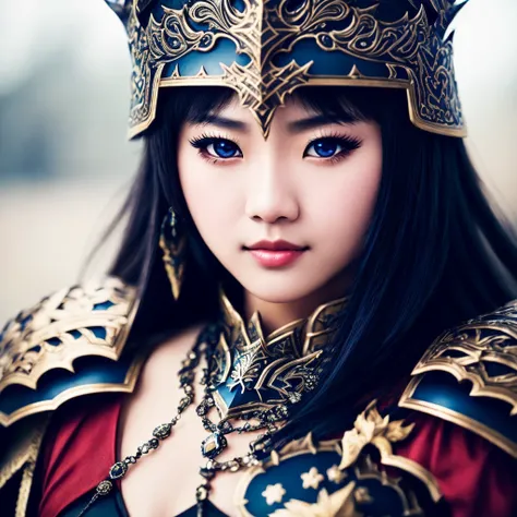 Masterpiece, high quality, 4K, beautiful design, shiny, from above, top angle, (redshift style:1.1), (analog style:1.1), sexy, realistic, photo shoot, professional, high contrast, Asian woman,[Marin Kitagawa|Jisoo Blackpink], 1girl, solo, expressive look, HDR, highest quality, sharp focus, looking at viewer, facing viewer, 8k, blue eyes, wearing WAR_glam armor, armor decorated with jewels, warrior armor, helmet, barbarian armor, final fantasy xiv setting, <lora:WAR_Glam:0.655>, (closeup:1.2), (extreme closeup:1.2), face focus,
