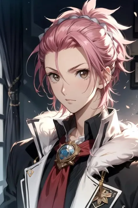 masterpiece, best quality, sketch, 1boy, solo, male focus, looking at viewer, upper body, , <lora:ryuu_zaou:0.72>, ryuu_zaou, pink hair, brown eyes, , , fantasy,