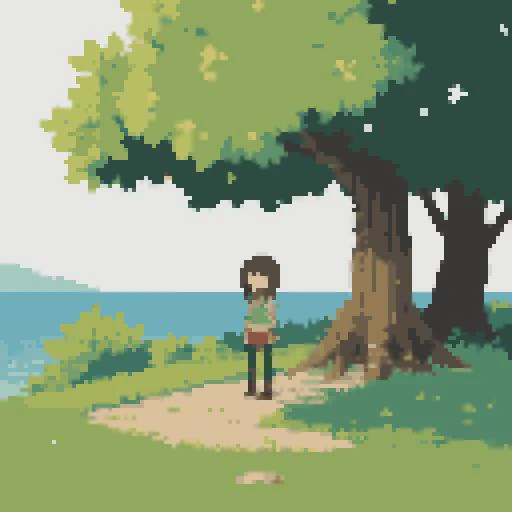 girl standing under a tree in an island, (masterpiece, top quality, best quality), pixel,pixel art,
<lora:pixel_f2:0.5>
