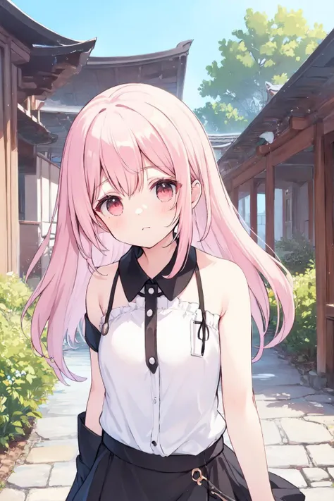 (masterpiece:1.2),best quality,extremely detailed,
BREAK
cute girl,solo,shiny skin,small breasts,long hair,
perfect detailed eyes,perfect anatomy,
cute eyes,(left pink eyes:1.3),(right yellow eyes:1.3),(pink hair:1.4),
BREAK
white shirt,black skirt,
BREAK
sakura tree,temple,
BREAK
looking at viewer,character focus,
BREAK
