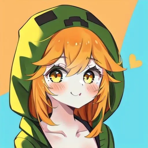 1girl, solo, orange hair, gold eyes, green hoodie